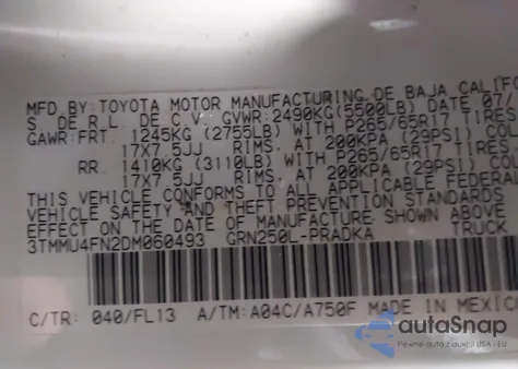 2013 Toyota Tacoma Base V6 from USA, damaged, VIN 3TMMU4FN2DM060493